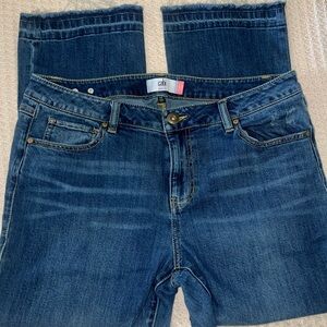 EUC Women’s CAbi | “Kick It Crop” Denim Jeans | Distressed Hem |Size 14